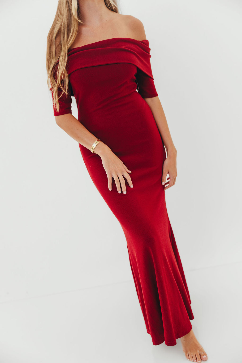 Monroe Half Sleeve Maxi Dress in Red - Bump Friendly
