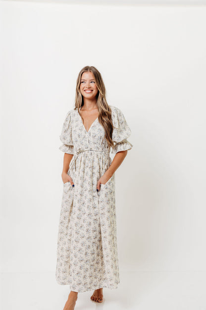 The Ari 100% Cotton Maxi Dress in Blue/Brown - Maternity and Nursing Friendly *9/26 PRE-ORDER*