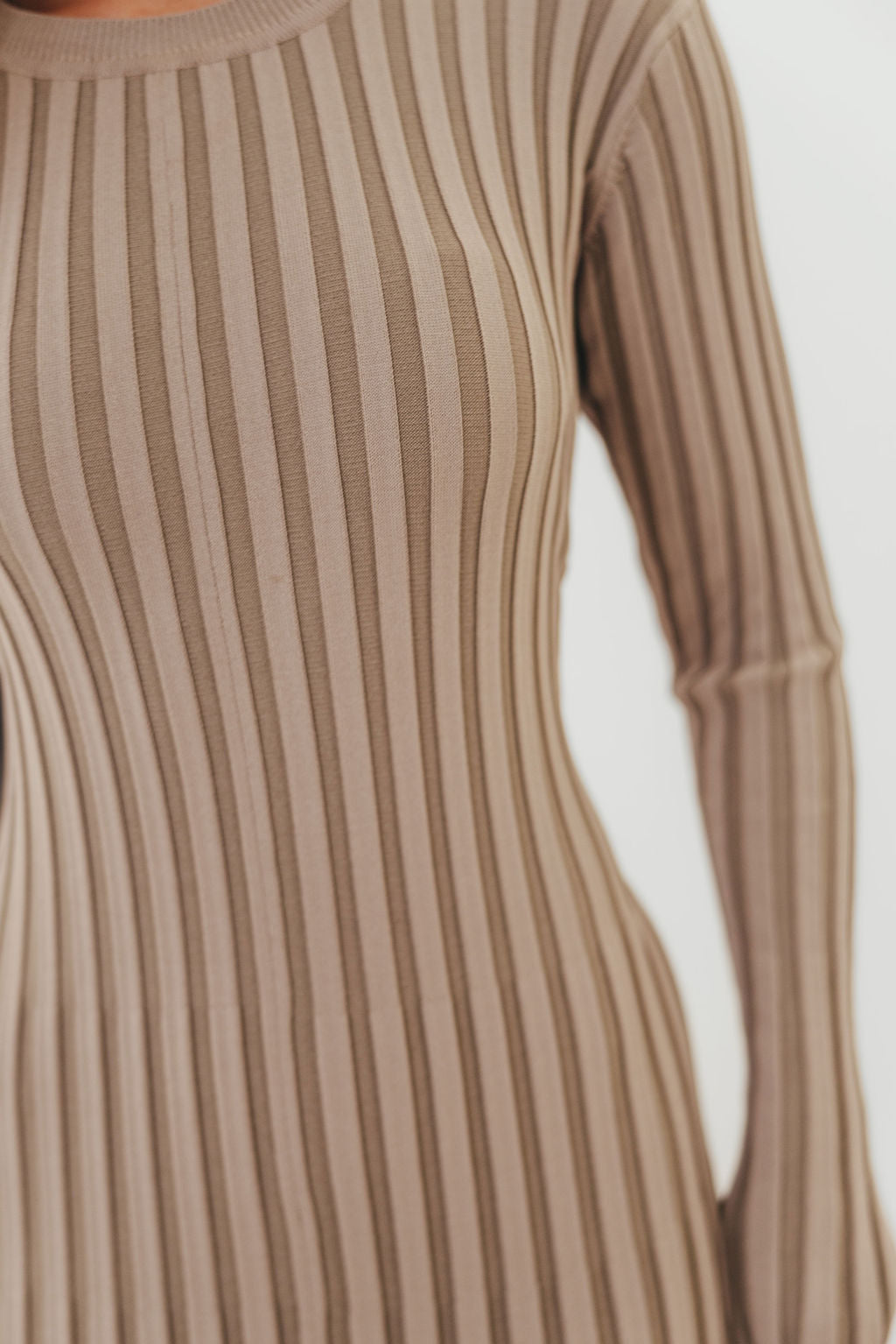 Colette Premium Long Sleeved Ribbed Knit Maxi Dress in Stone - Bump Friendly