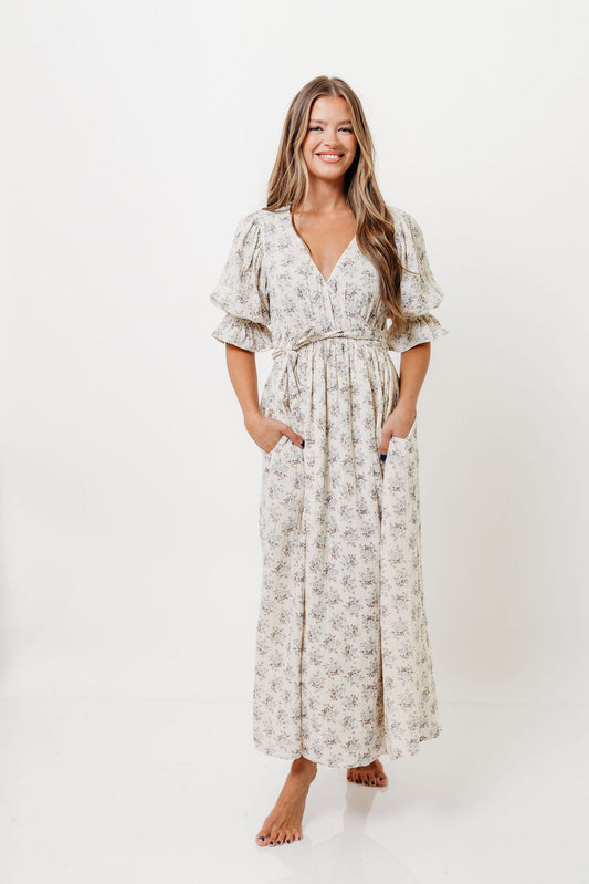 The Ari 100% Cotton Maxi Dress in Blue/Brown - Maternity and Nursing Friendly *9/26 PRE-ORDER*