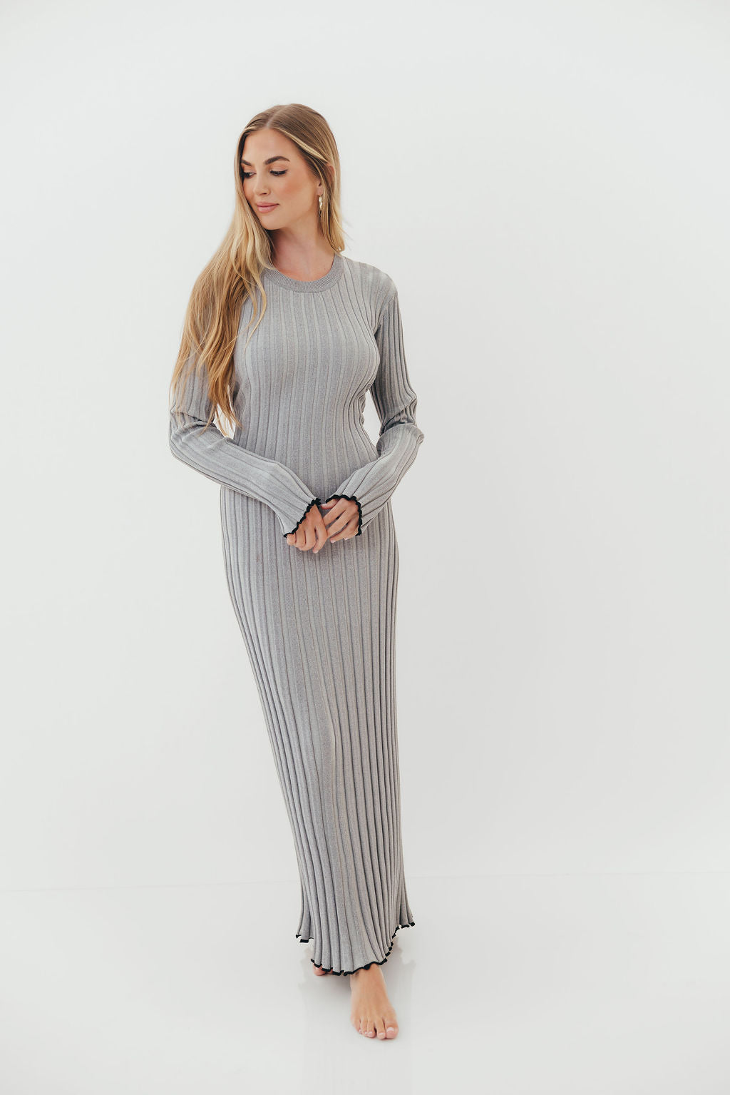 Bentley Maxi Dress in Heather Gray with Black Trim - Bump Friendly