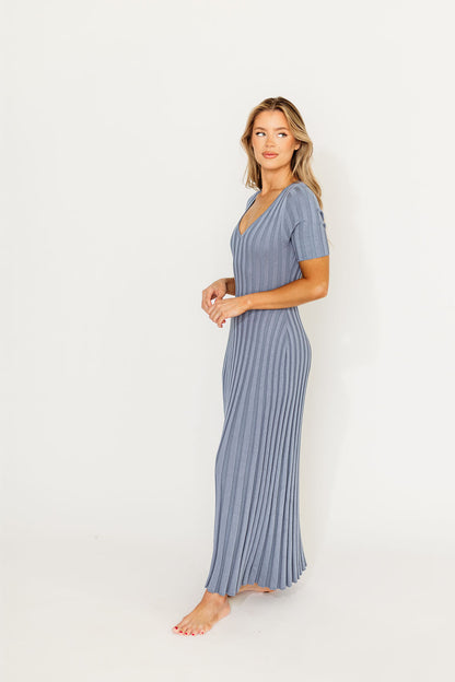 Oakley Ribbed Maxi Dress in Dusty Blue - Bump Friendly