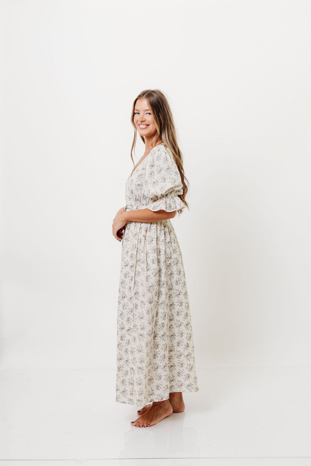 The Ari 100% Cotton Maxi Dress in Blue/Brown - Maternity and Nursing Friendly *9/26 PRE-ORDER*