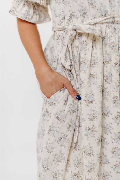 The Ari 100% Cotton Maxi Dress in Blue/Brown - Maternity and Nursing Friendly *9/26 PRE-ORDER*
