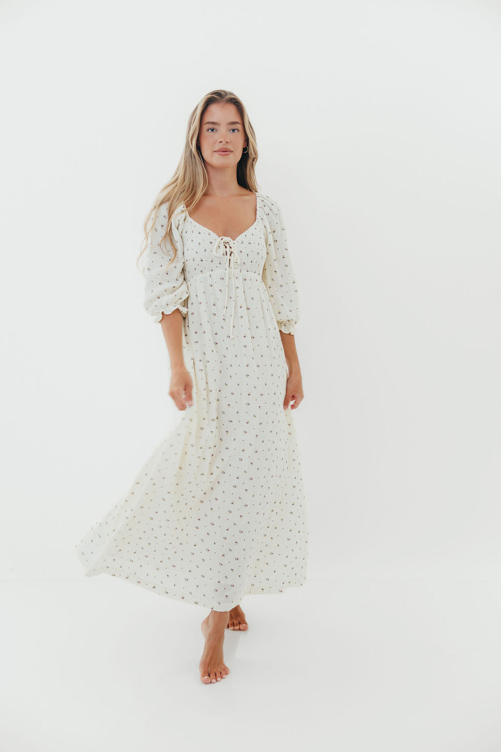 Cecilia 100% Cotton Smocked Maxi Dress in Ivory - Bump Friendly