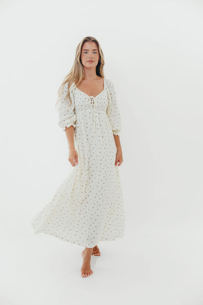 Cecilia 100% Cotton Smocked Maxi Dress in Ivory - Bump Friendly