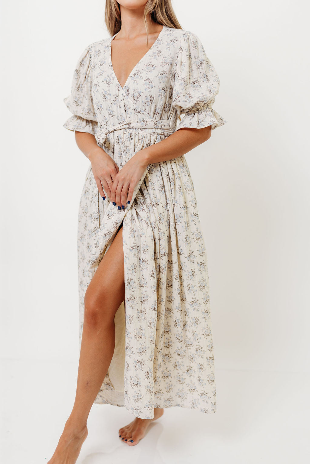 The Ari 100% Cotton Maxi Dress in Blue/Brown - Maternity and Nursing Friendly *9/26 PRE-ORDER*