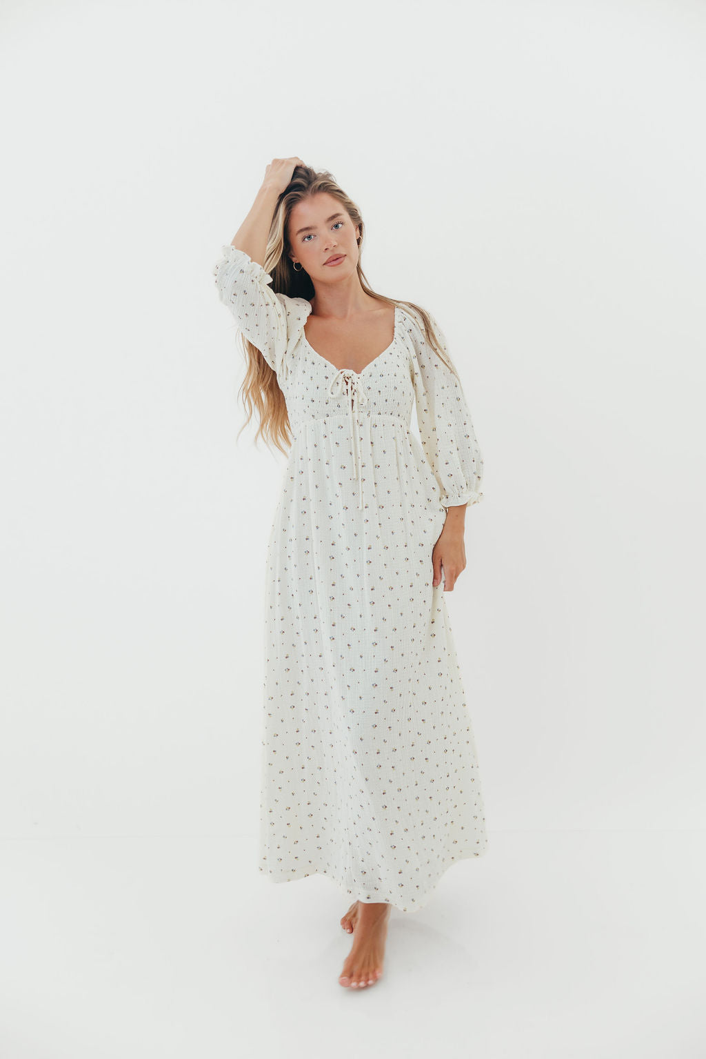 Cecilia 100% Cotton Smocked Maxi Dress in Ivory - Bump Friendly