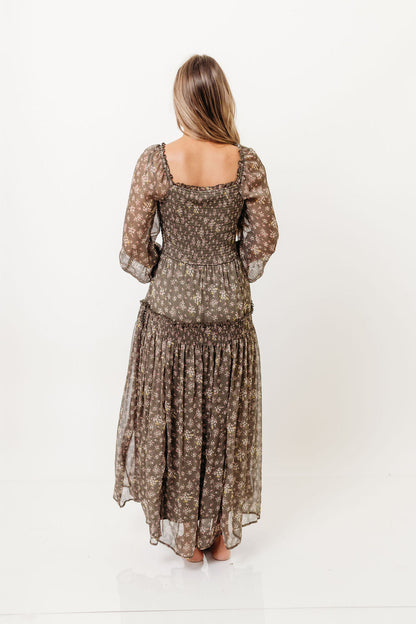 Luisa Smocked Floral Maxi Dress in Dusted Eucalyptus