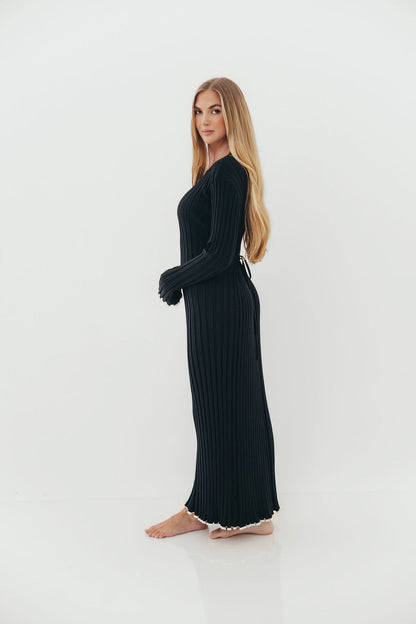 Bentley Ribbed Knit Maxi Dress in Black with White Trim - Bump Friendly
