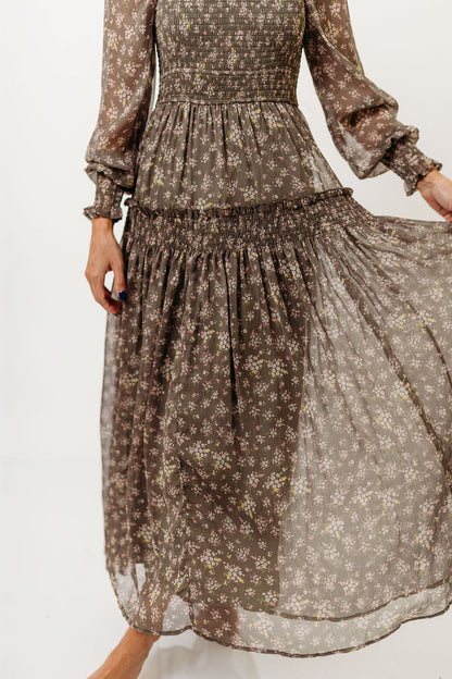 Luisa Smocked Floral Maxi Dress in Dusted Eucalyptus