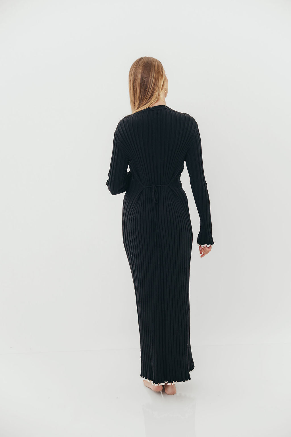 Bentley Ribbed Knit Maxi Dress in Black with White Trim - Bump Friendly