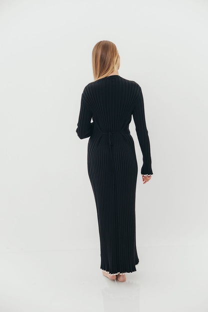 Bentley Ribbed Knit Maxi Dress in Black with White Trim - Bump Friendly