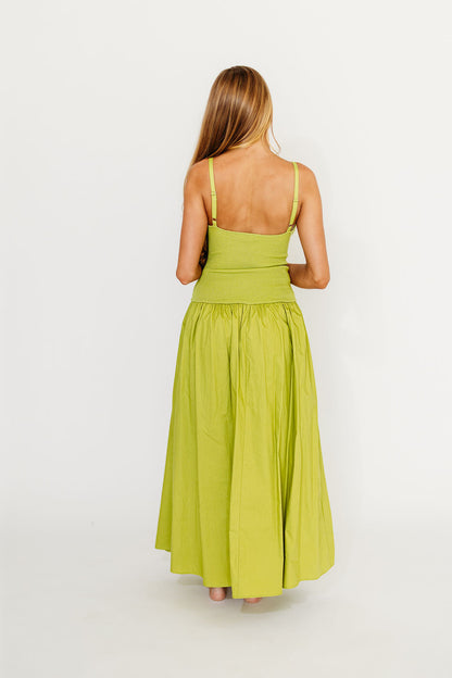 Gaby V-Neck Sleeveless Mixed Media Maxi Dress in Green