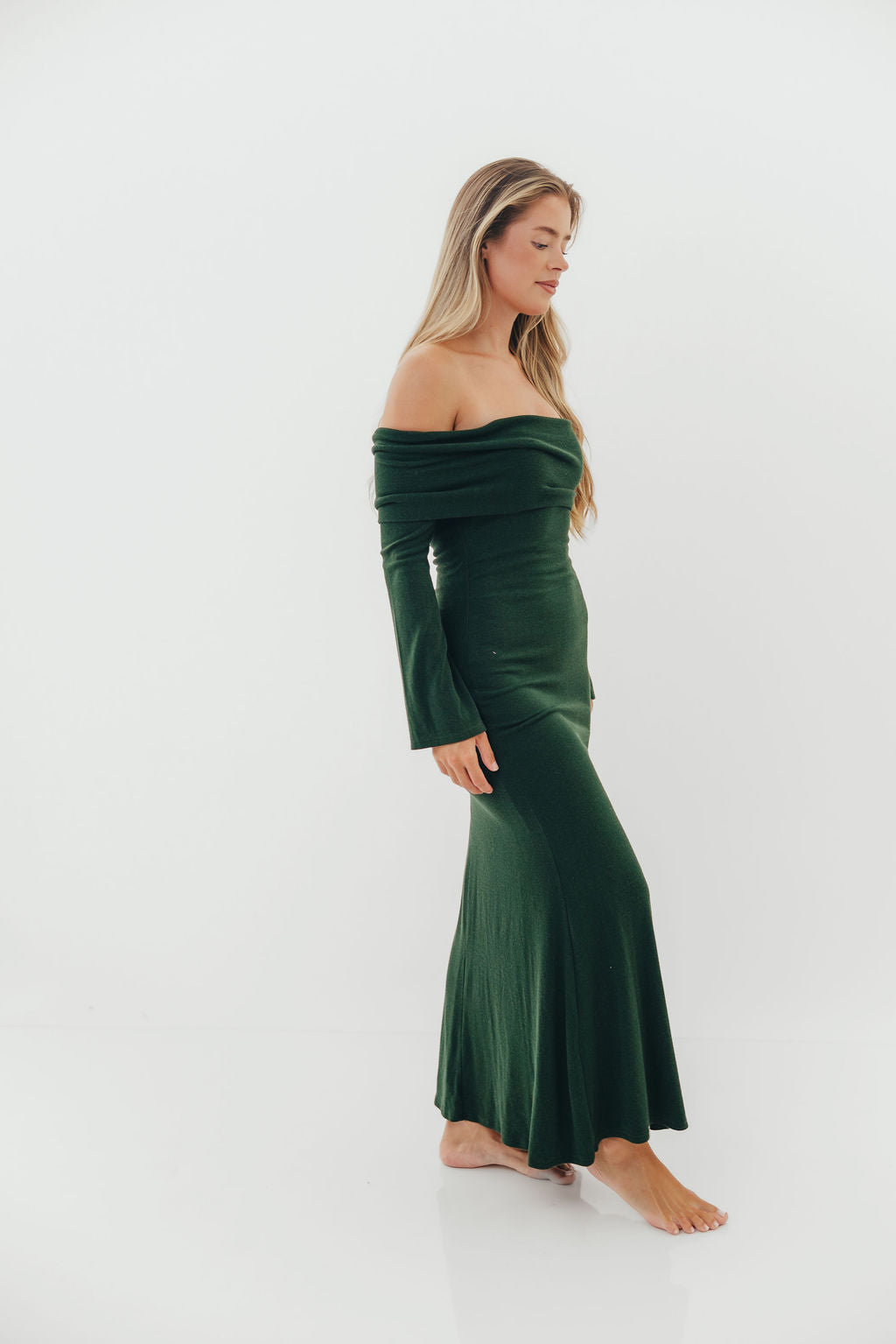 Monroe Maxi Dress with Long Sleeves in Hunter Green- Bump Friendly