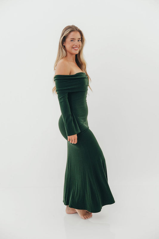 Monroe Maxi Dress with Long Sleeves in Hunter Green- Bump Friendly