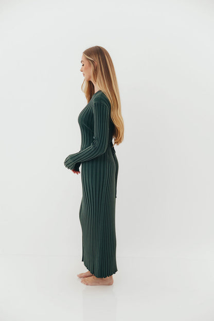 Colette Premium Long Sleeved Ribbed Knit Maxi Dress in Green - Bump Friendly