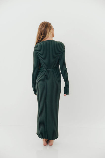 Colette Premium Long Sleeved Ribbed Knit Maxi Dress in Green - Bump Friendly