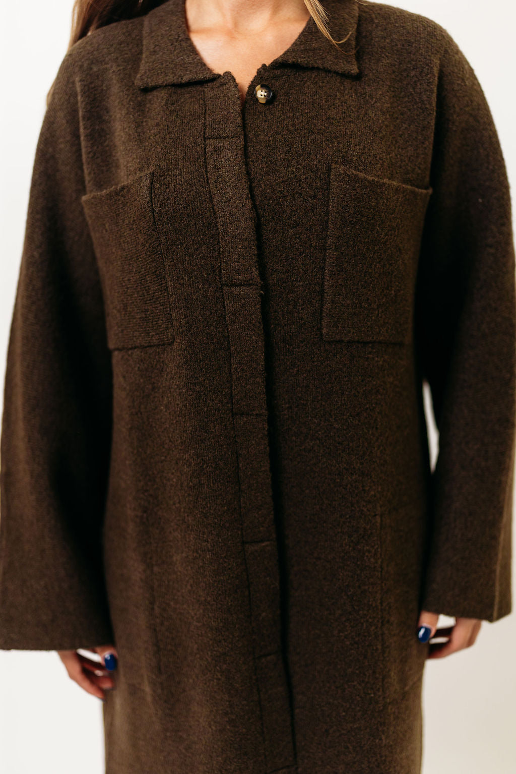 Dagny Hidden Button Maxi Jacket in Tapenade