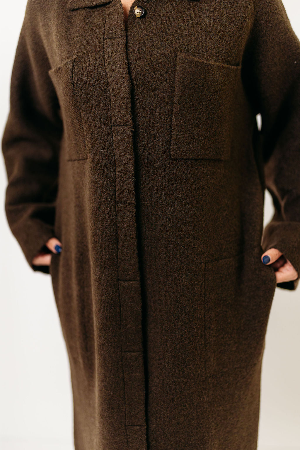Dagny Hidden Button Maxi Jacket in Tapenade