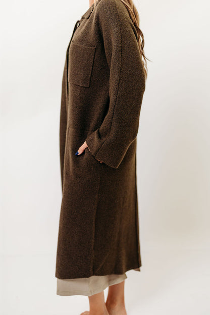 Dagny Hidden Button Maxi Jacket in Tapenade