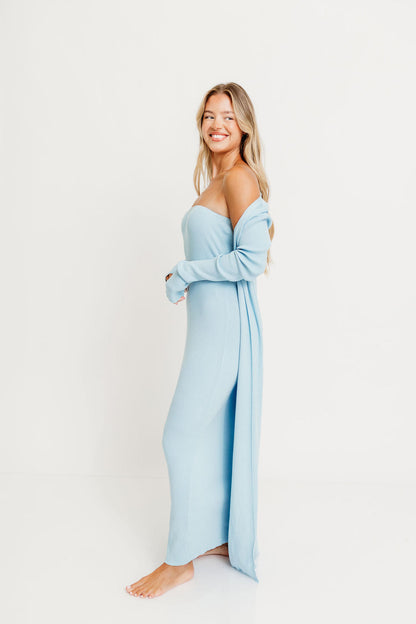 Lina Two Piece Dress Set in Dusty Blue - Bump Friendly
