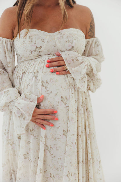Delilah Maxi Dress with Train in Blush - Bump Friendly