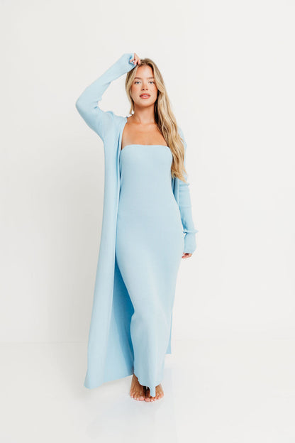 Lina Two Piece Dress Set in Dusty Blue - Bump Friendly