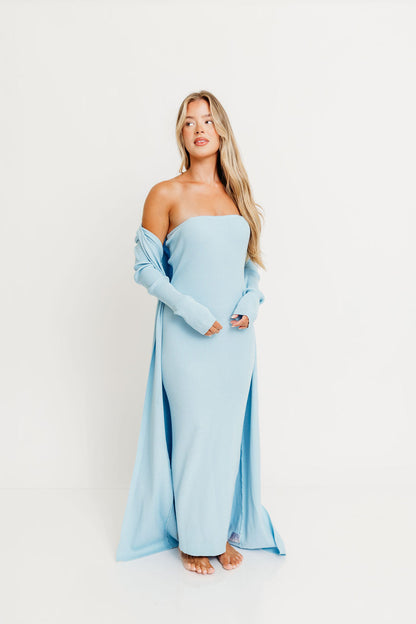 Lina Two Piece Dress Set in Dusty Blue - Bump Friendly