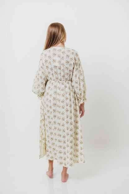 Hunter 100% Cotton Gauze Maxi Dress with Detail Trimming in Cream Taupe Floral - Bump Friendly and Inclusive Sizing