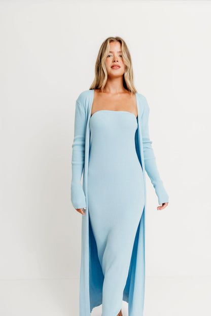Lina Two Piece Dress Set in Dusty Blue - Bump Friendly