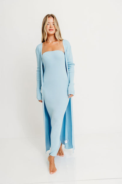 Lina Two Piece Dress Set in Dusty Blue - Bump Friendly