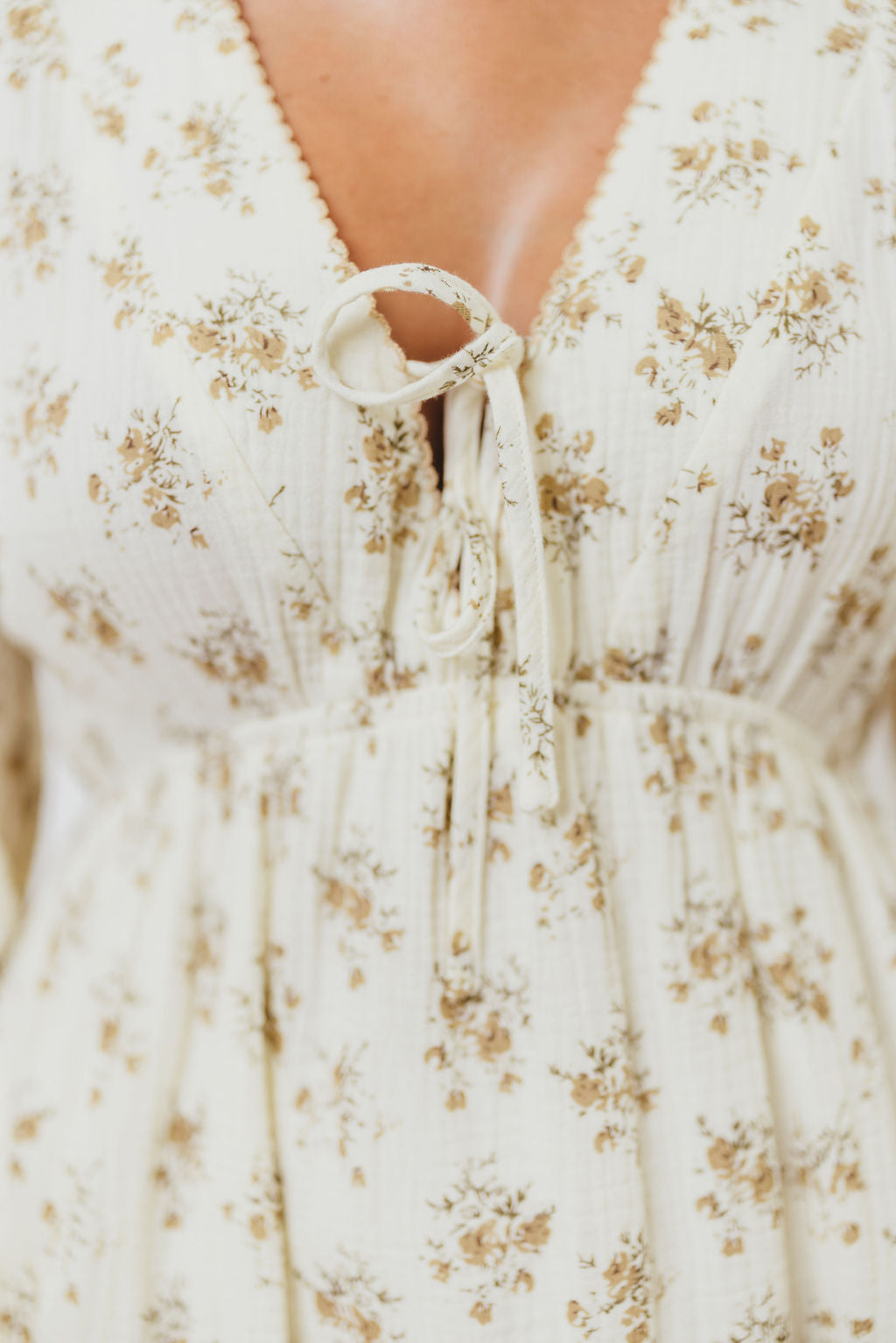 Hunter 100% Cotton Gauze Maxi Dress with Detail Trimming in Cream Taupe Floral - Bump Friendly and Inclusive Sizing