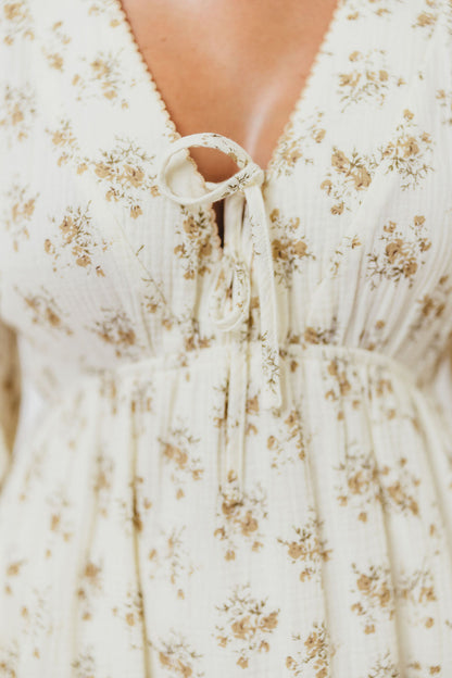 Hunter 100% Cotton Gauze Maxi Dress with Detail Trimming in Cream Taupe Floral - Bump Friendly and Inclusive Sizing