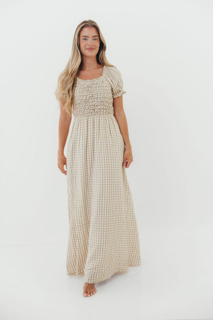 Emilia 100% Cotton Smocked Maxi Dress in Natural - Bump Friendly