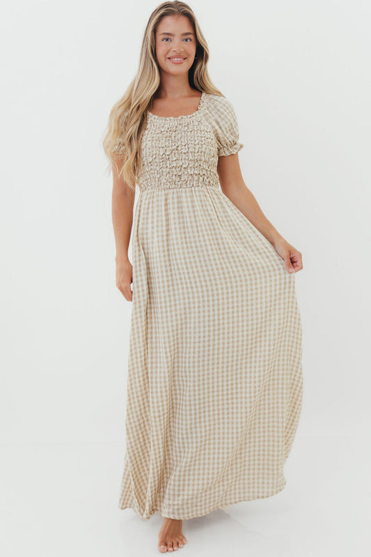 Emilia 100% Cotton Smocked Maxi Dress in Natural - Bump Friendly
