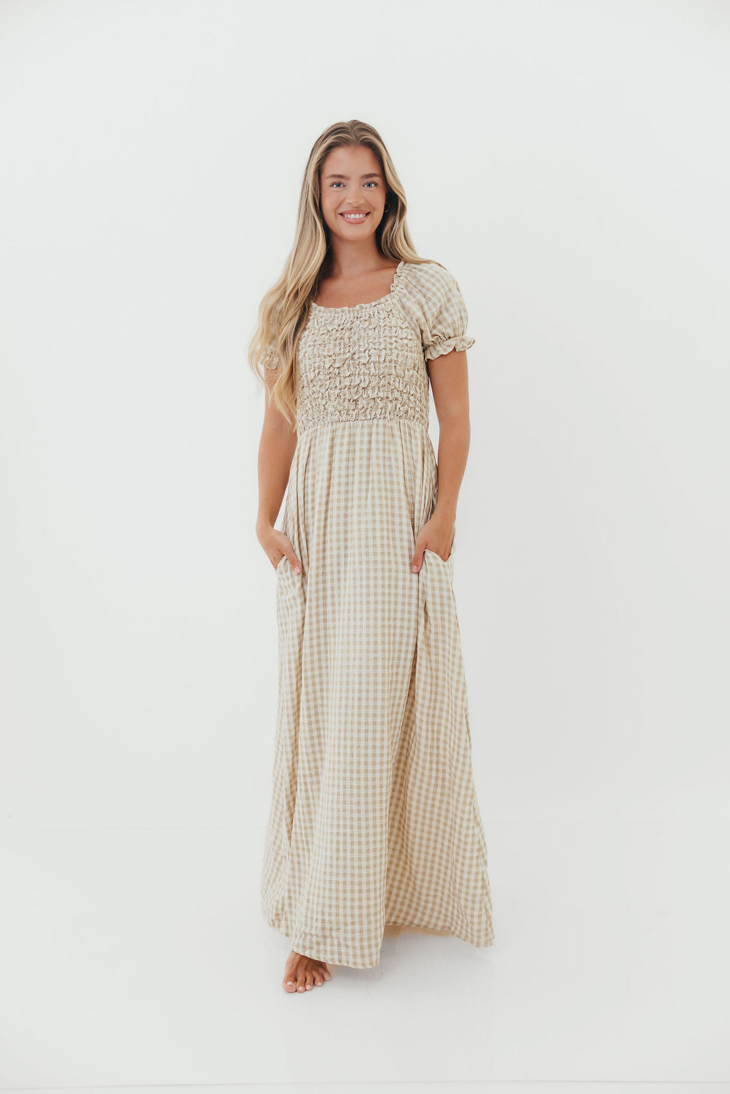 Emilia 100% Cotton Smocked Maxi Dress in Natural - Bump Friendly