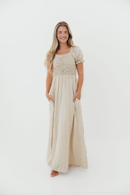 Emilia 100% Cotton Smocked Maxi Dress in Natural - Bump Friendly