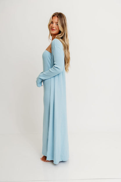 Lina Two Piece Dress Set in Dusty Blue - Bump Friendly