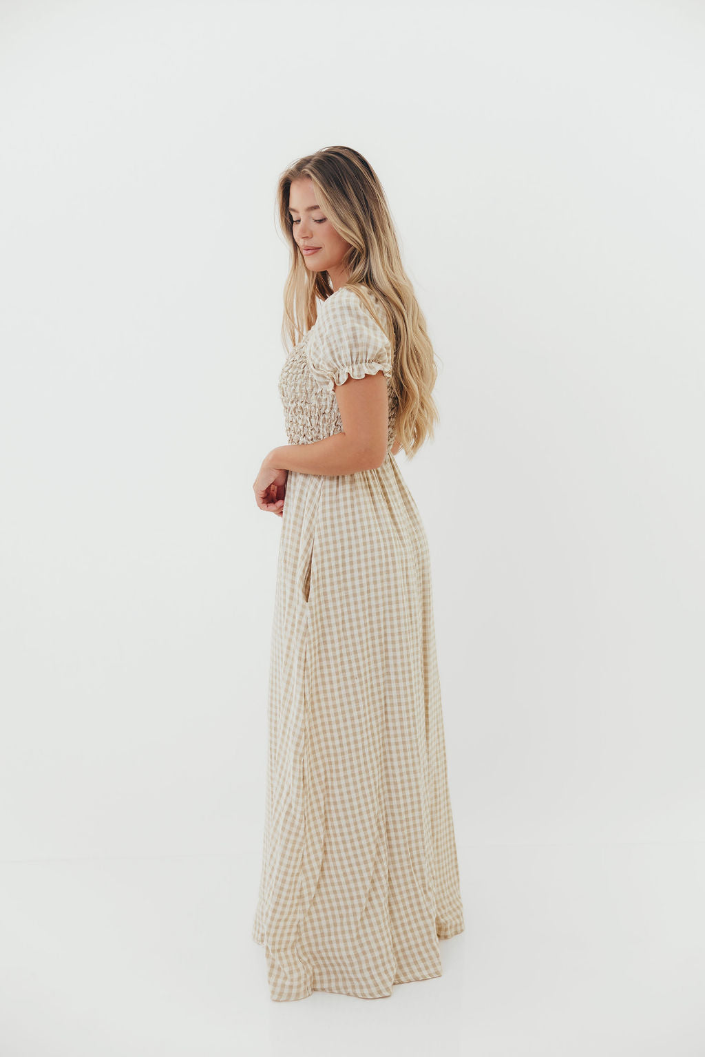 Emilia 100% Cotton Smocked Maxi Dress in Natural - Bump Friendly