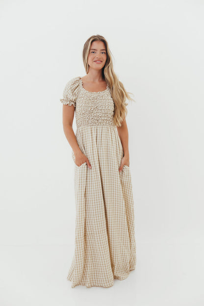 Emilia 100% Cotton Smocked Maxi Dress in Natural - Bump Friendly