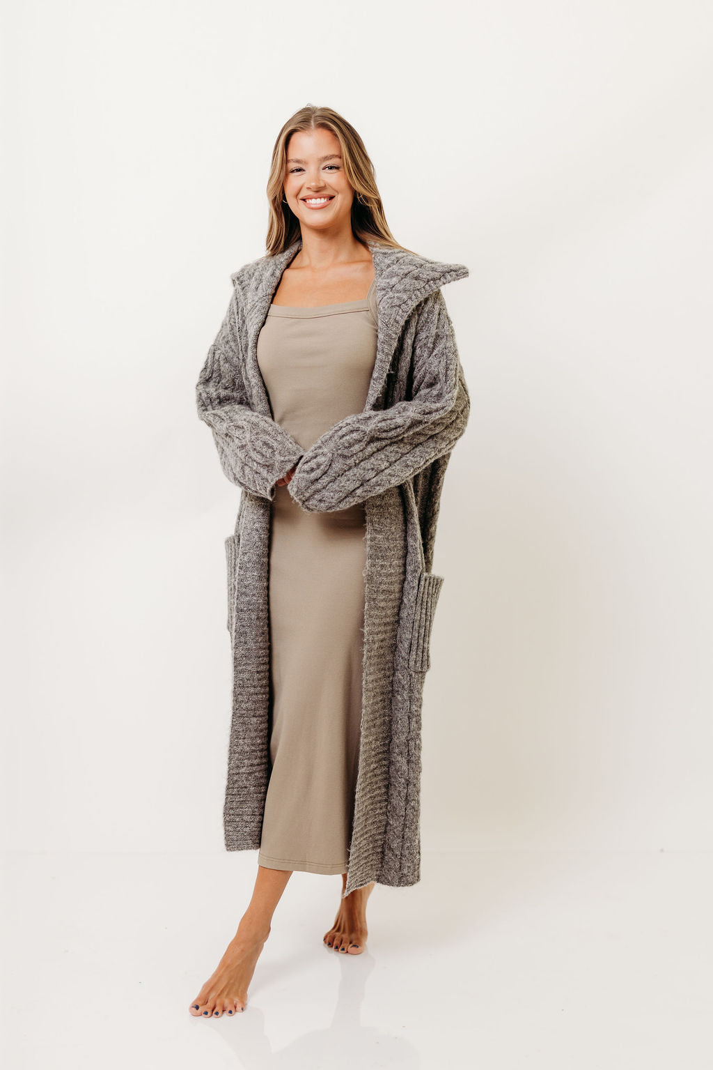 Sandra Cable Knit Cardigan Jacket in Charcoal