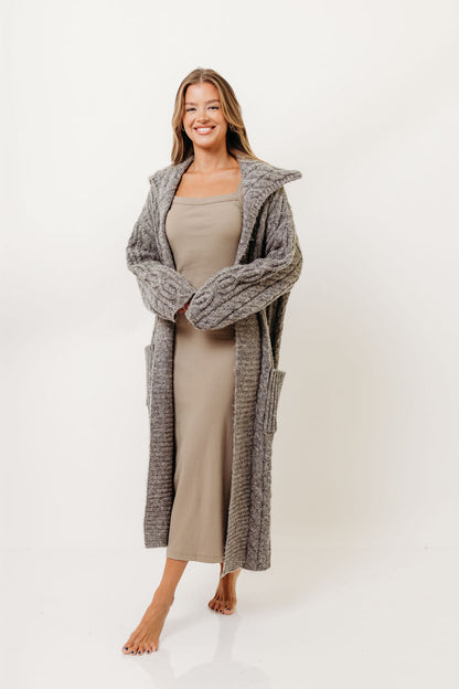 Sandra Cable Knit Cardigan Jacket in Charcoal