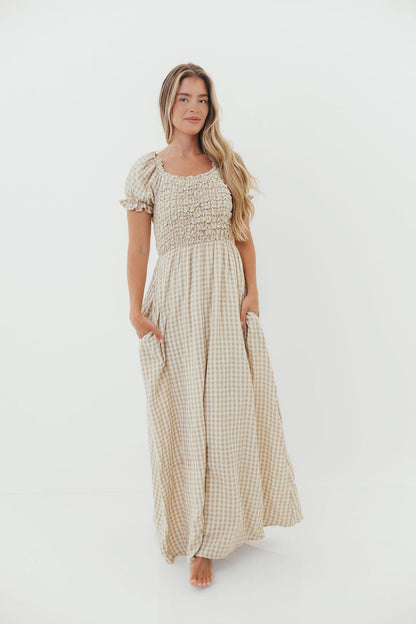 Emilia 100% Cotton Smocked Maxi Dress in Natural - Bump Friendly