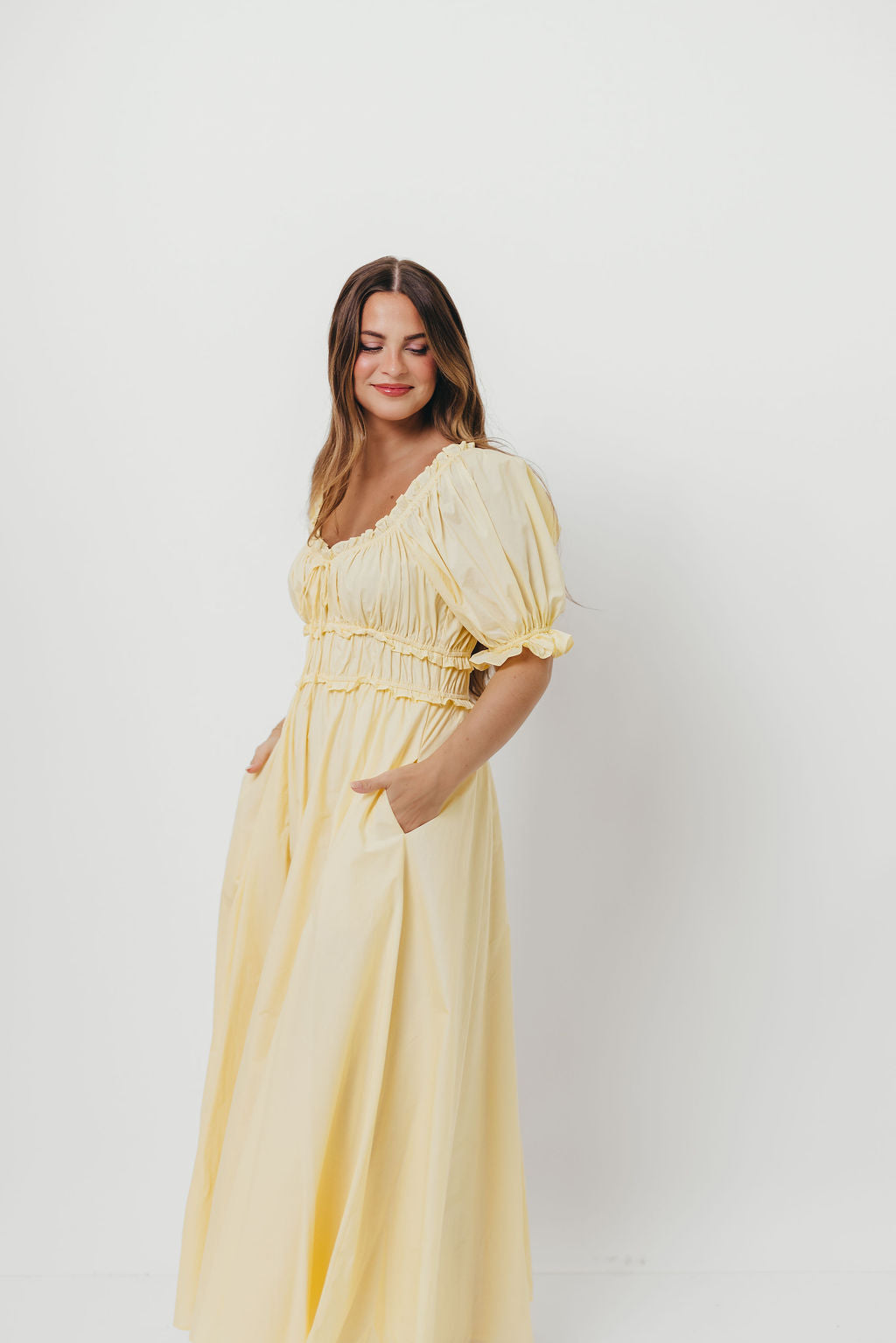 Sydnee Cotton Maxi Dress in Butter Yellow - Bump Friendly