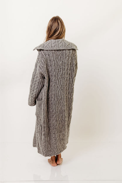Sandra Cable Knit Cardigan Jacket in Charcoal