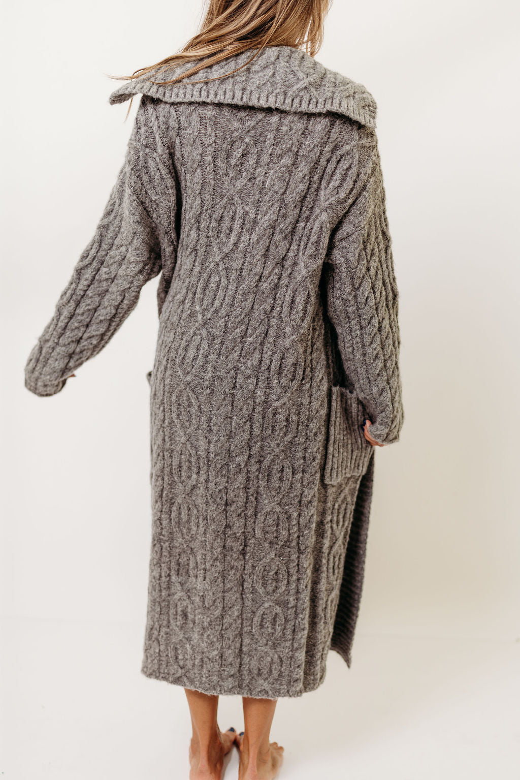 Sandra Cable Knit Cardigan Jacket in Charcoal