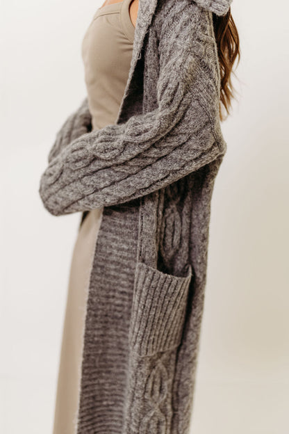 Sandra Cable Knit Cardigan Jacket in Charcoal