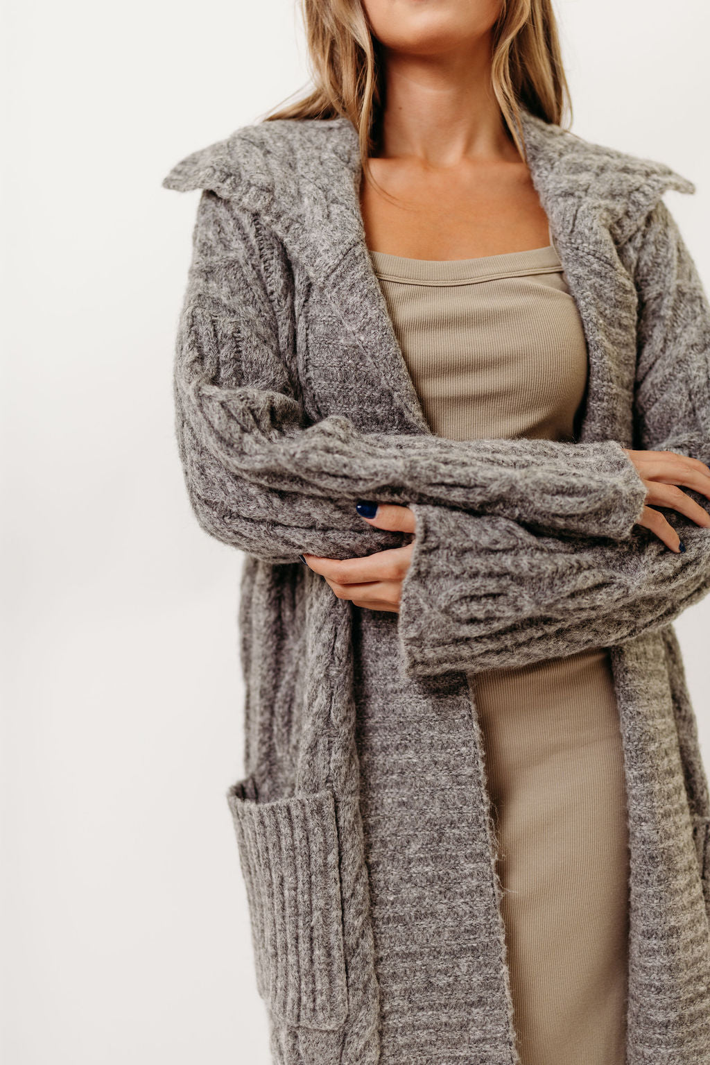 Sandra Cable Knit Cardigan Jacket in Charcoal