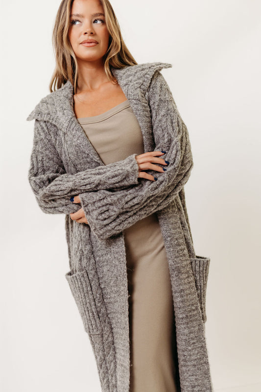 Sandra Cable Knit Cardigan Jacket in Charcoal